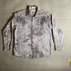 Men's Eighty Eight Gray Button Down Y2K Vintage Affliction Inspired Bikercore